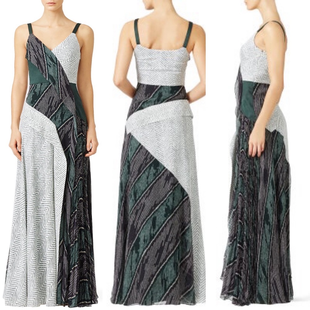 ADEAM Combo Print Maxi dress gown lux size 2  sleeveless fitted top made Japan